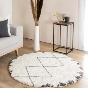 Koopje Rond hoogpolig vloerkleed berber Artisan – wit/grijs Black Friday-43%