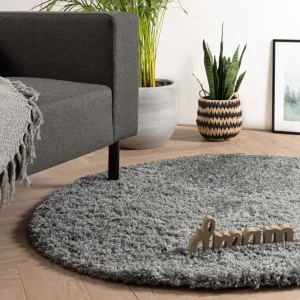 Superprijs Rond hoogpolig vloerkleed – Cozy Shaggy – grijs -73%