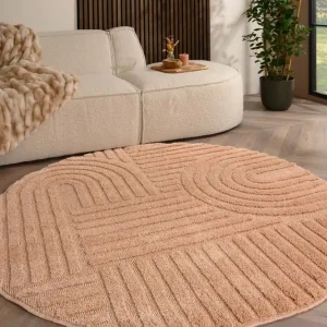 Rond vloerkleed Scandinavisch – Aven zalmroze Black Friday-43% Actieprijs