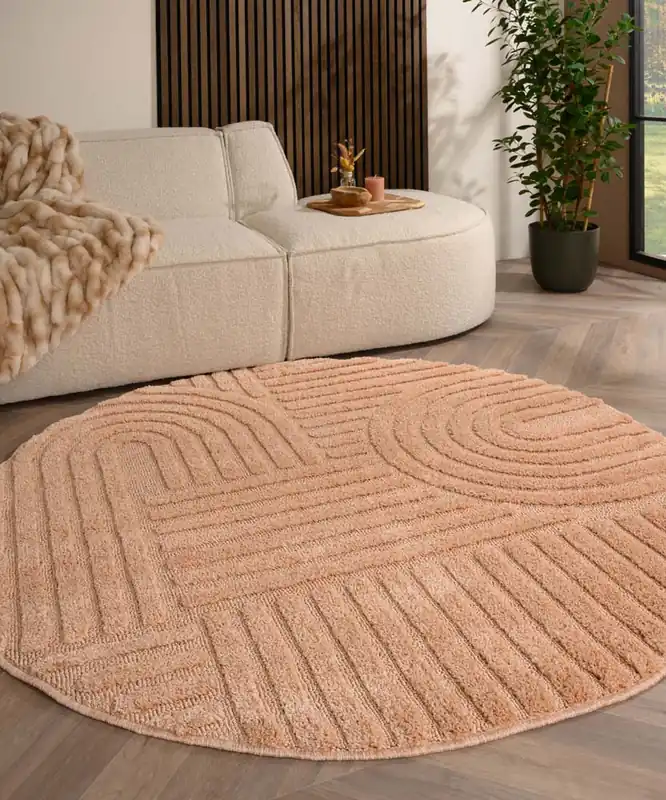 Rond vloerkleed Scandinavisch – Aven zalmroze Black Friday-43% Actieprijs