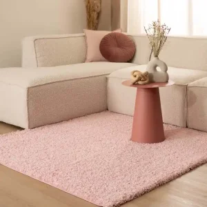 Vierkant hoogpolig vloerkleed shaggy Trend effen – lichtroze    Black Friday-56% Gecertificeerd