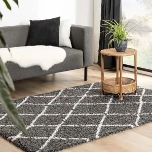 Hoogpolig vloerkleed ruiten Habitat – grijs/wit Black Friday-63% Origineel