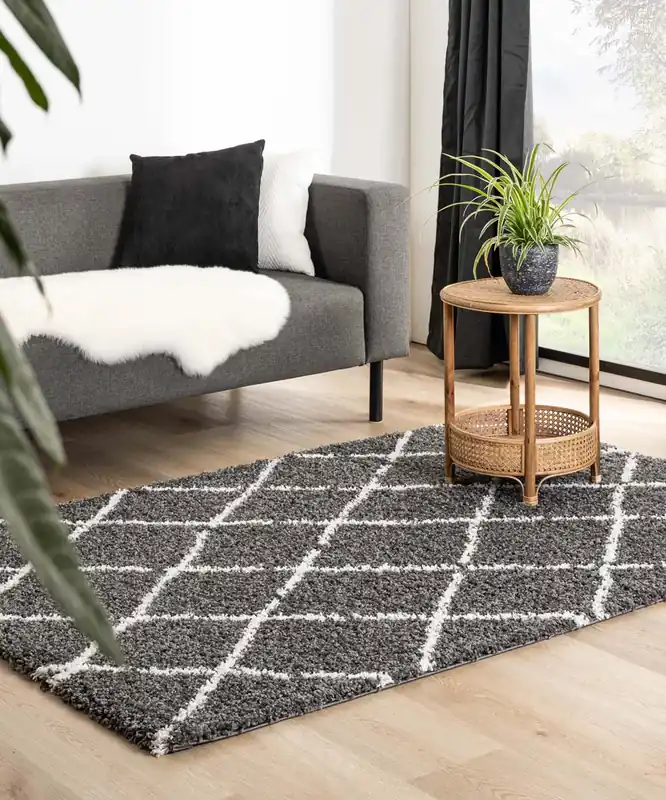 Hoogpolig vloerkleed ruiten Habitat – grijs/wit Black Friday-63% Origineel