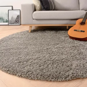 Uitverkoop Rond hoogpolig vloerkleed shaggy Grand effen – lichtgrijs    -65%