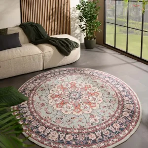 Rond Vintage buitenkleed – Valenca Nova saliegroen/rood Black Friday-44% Nu Kopen