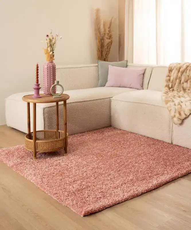 Uitverkoop Vierkant hoogpolig vloerkleed shaggy Trend effen – roze -56%