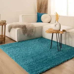 Voordeelprijs Vierkant hoogpolig vloerkleed shaggy Trend effen – turquoise Black Friday-56%