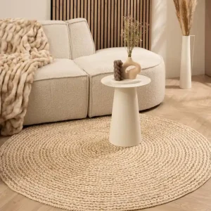 Laatste Kans Jute vloerkleed rond – Braided – wit/naturel Black Friday-38%