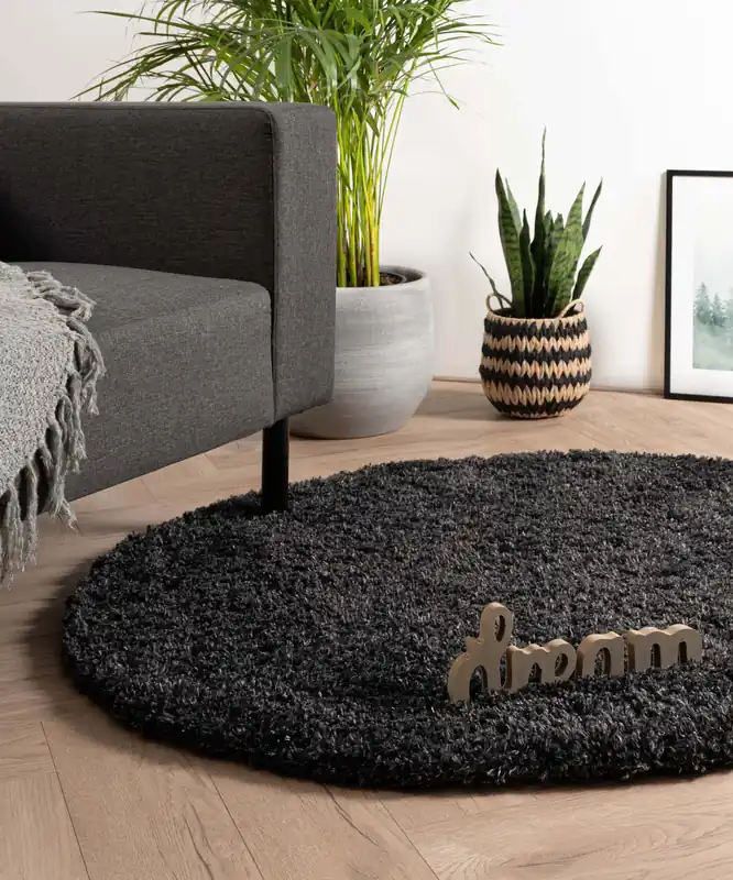 Bulkbestelling Rond hoogpolig vloerkleed – Cozy Shaggy – antraciet -69%