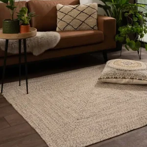 Vloerkleed katoen vierkant – Joy beige/wit    Black Friday-30% Speciale Aanbieding