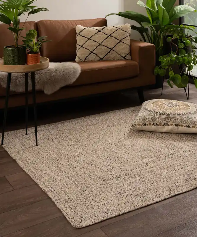 Vloerkleed katoen vierkant – Joy beige/wit Black Friday-30% Speciale Aanbieding
