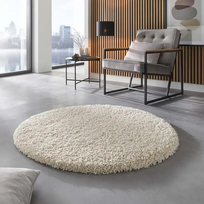 Rond hoogpolig vloerkleed – Shaggy Prime crème -31% Hete Deal