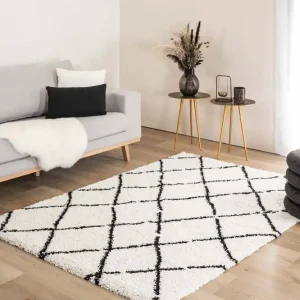 Hoogpolig vloerkleed ruiten Artisan – wit/zwart Black Friday-60% Nieuw