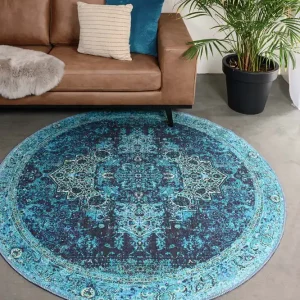 Rond vintage vloerkleed – Fade No.2 blauw Black Friday-48% Laatste Kans