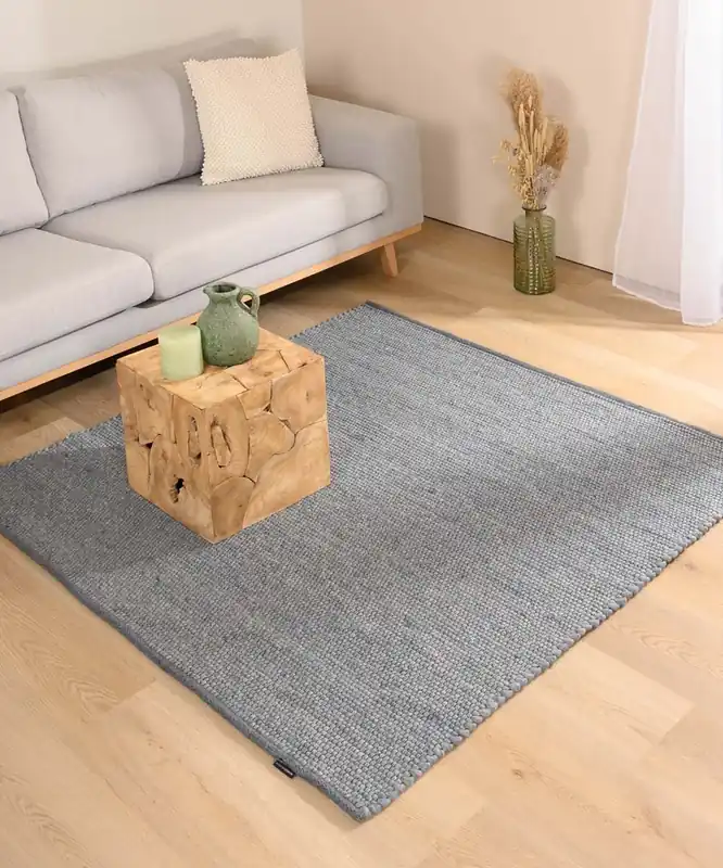 Wollen vloerkleed vierkant – Lett staalblauw Black Friday-38% Korting