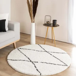 Meest Verkocht Rond hoogpolig vloerkleed ruit Artisan – wit/zwart Black Friday-60%