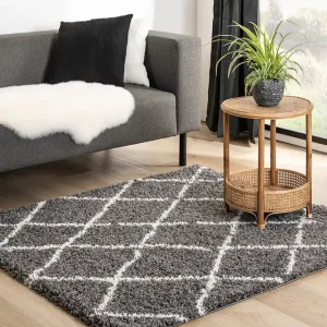 Vierkant hoogpolig vloerkleed ruiten Habitat – grijs/wit    Black Friday-64% Superprijs