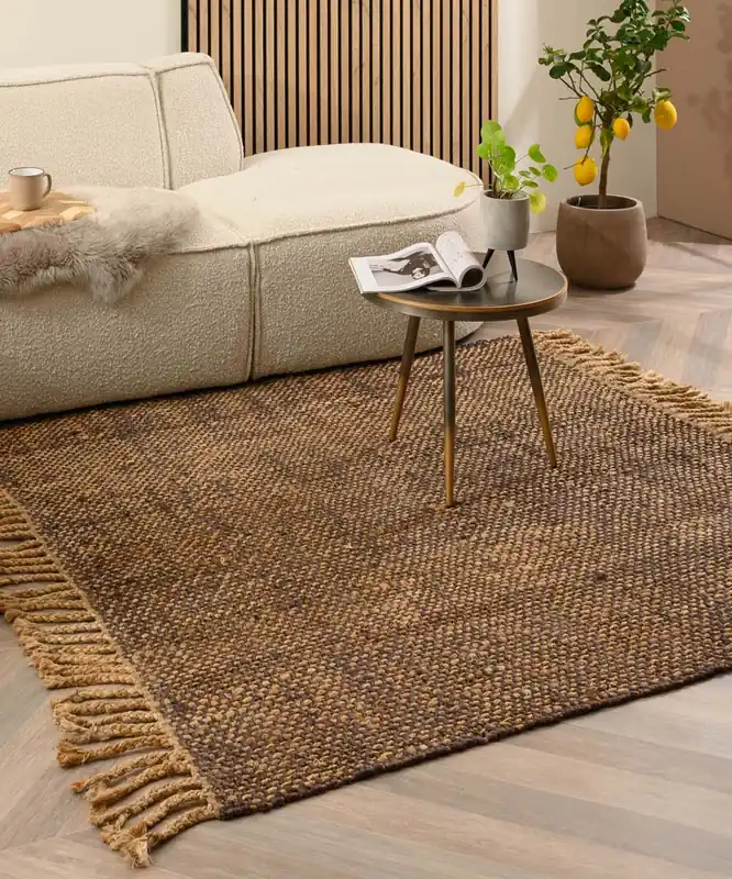 Uitverkoop Jute vloerkleed vierkant – Chunky bruin/naturel Black Friday-29%