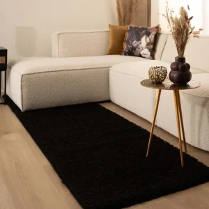 Geld-Terug-Garantie Hoogpolige loper shaggy Trend effen – zwart Black Friday-67%