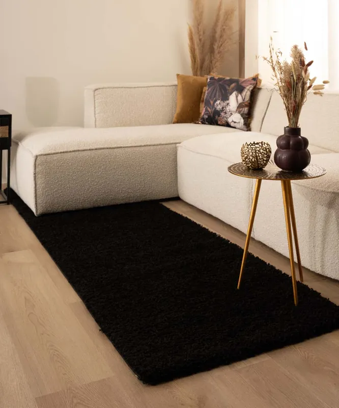 Geld-Terug-Garantie Hoogpolige loper shaggy Trend effen – zwart Black Friday-67%