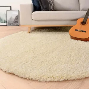 Rond hoogpolig vloerkleed shaggy Grand effen – crème -65% Exclusief