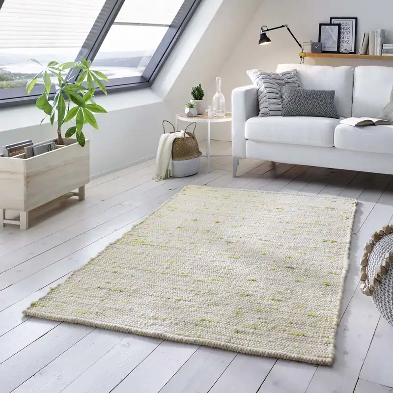 Wollen vloerkleed vierkant handweef Oslo – crème/groen -31% Luxe