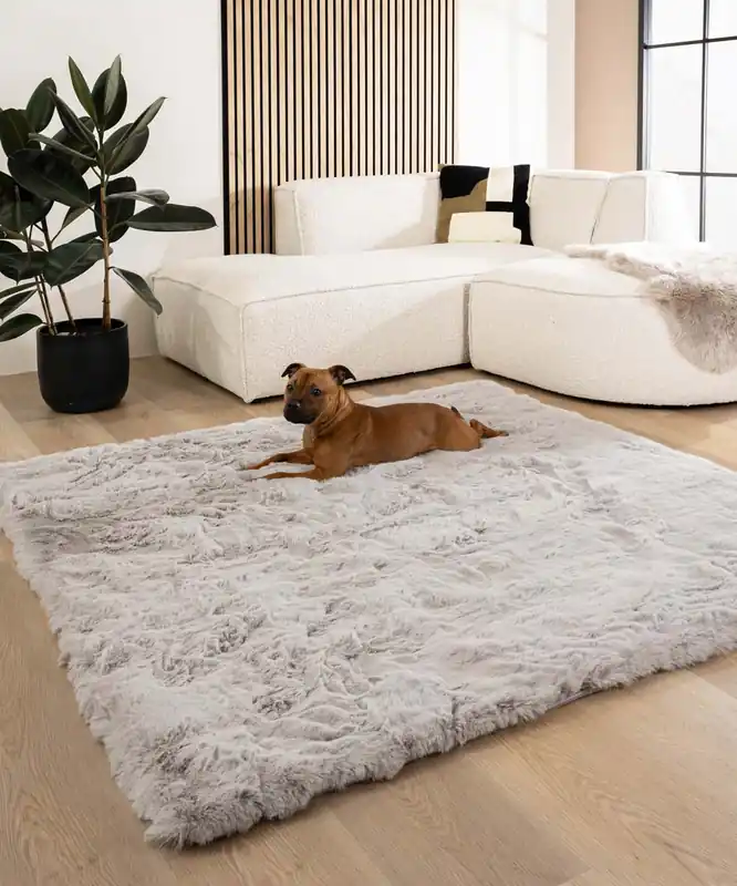 Fluffy vloerkleed vierkant – Comfy Deluxe lichtgrijs Black Friday-46% Lage Prijs