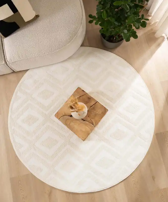 Rond vloerkleed Scandinavisch – Contour Diamond crème Black Friday-77% Ambachtelijk