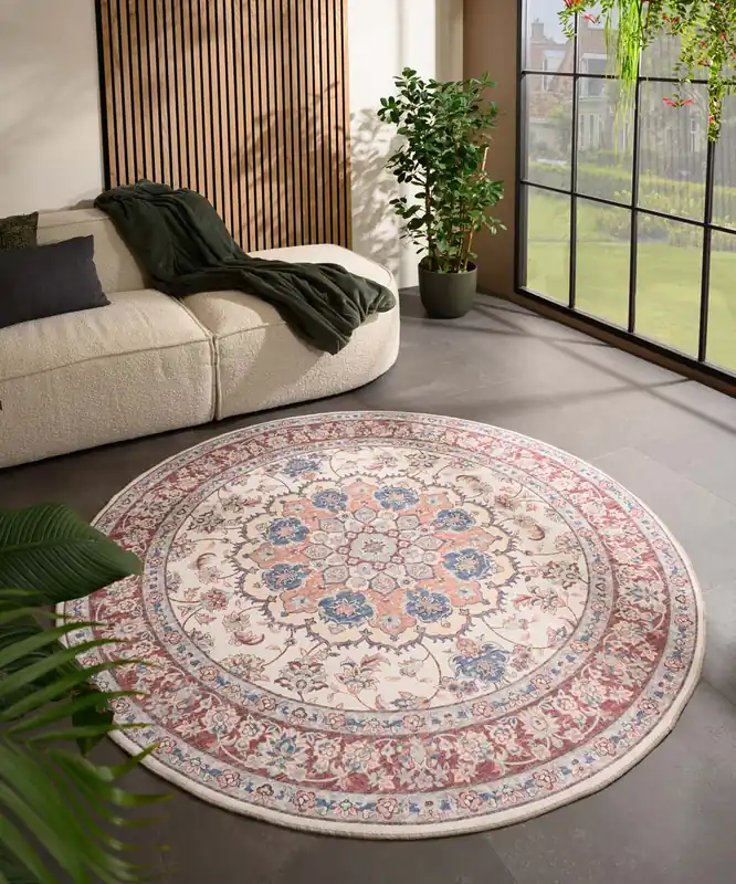 Korting Rond Vintage buitenkleed – Valenca Nova crème/rood Black Friday-44%