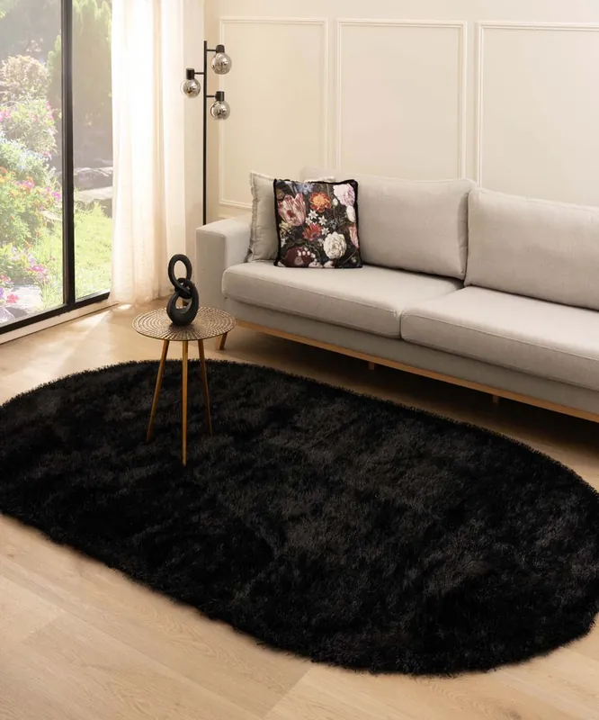Premium Ovaal hoogpolig vloerkleed velvet – Posh zwart Black Friday-39%
