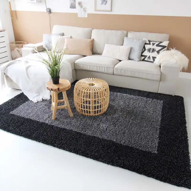 Hoogpolig vloerkleed shaggy Trend lijstmotief – antraciet -34% Lage Kosten