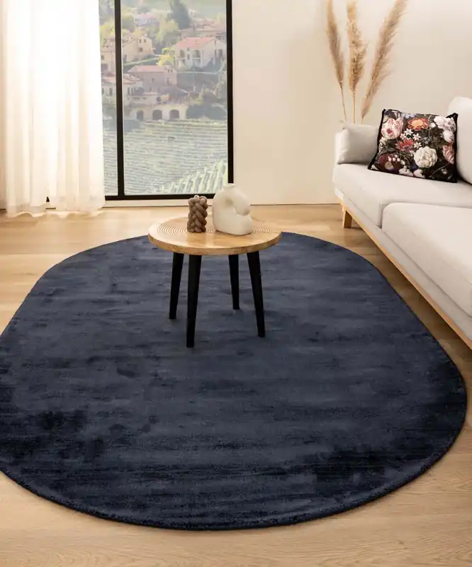 Ambachtelijk Viscose vloerkleed ovaal – Glamour marineblauw Black Friday-33%