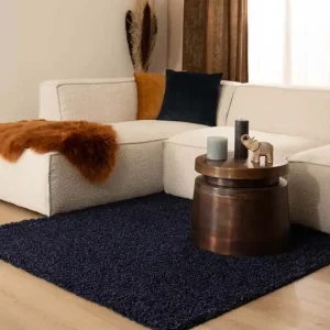 Vierkant hoogpolig vloerkleed shaggy Trend effen – marineblauw    Black Friday-64% Laatste Kans