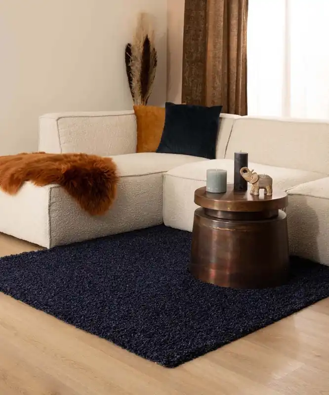 Vierkant hoogpolig vloerkleed shaggy Trend effen – marineblauw Black Friday-64% Laatste Kans