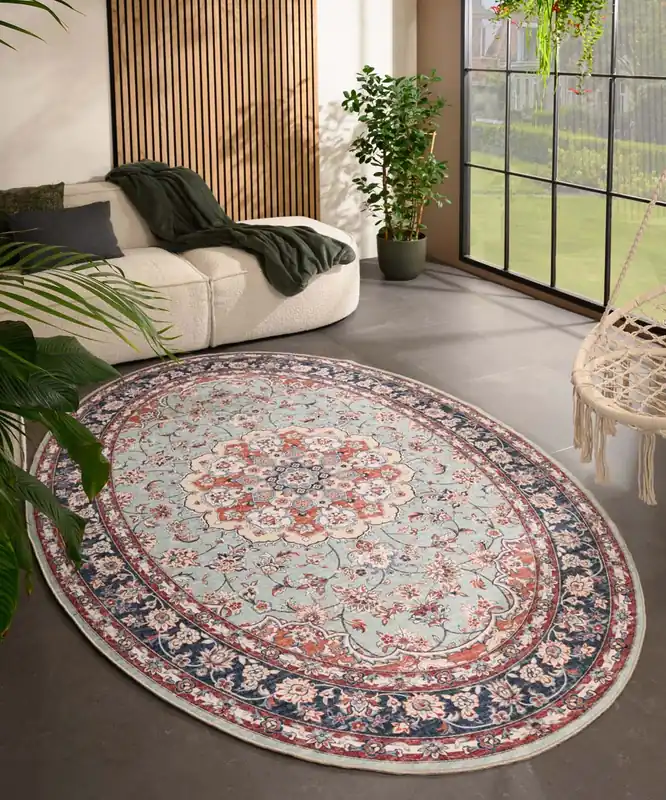 Favoriet Buitenkleed ovaal Vintage – Valenca Nova saliegroen/rood Black Friday-52%