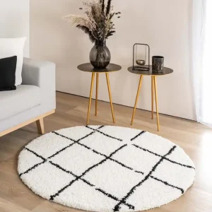 Premium Rond hoogpolig vloerkleed ruiten Artisan – wit/zwart    Black Friday-43%