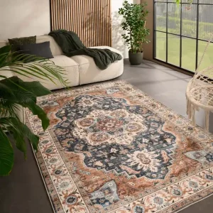 Groothandel Vintage buitenkleed – Valenca Fino goud/blauw    Black Friday-35%