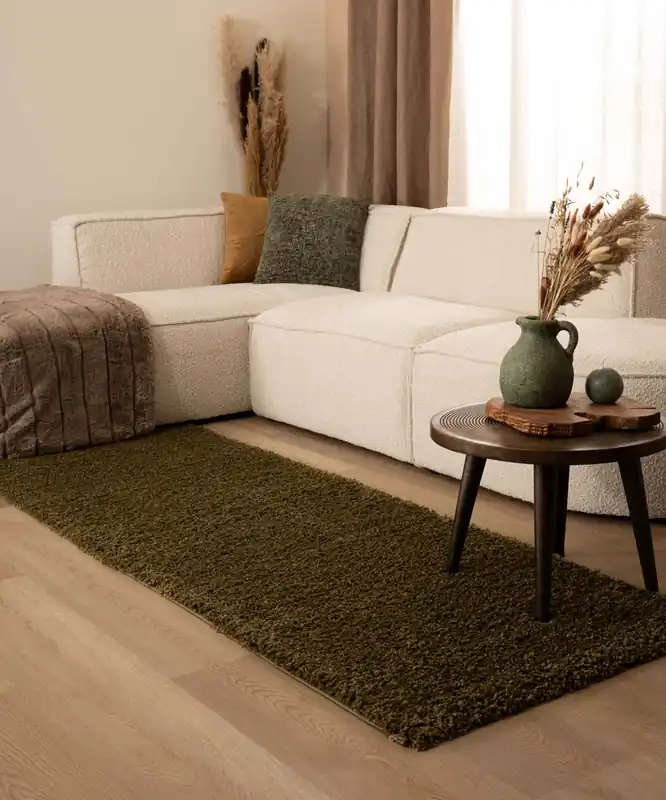 Hoogpolige loper shaggy Trend effen – olijfgroen Black Friday-67% Direct Verzonden