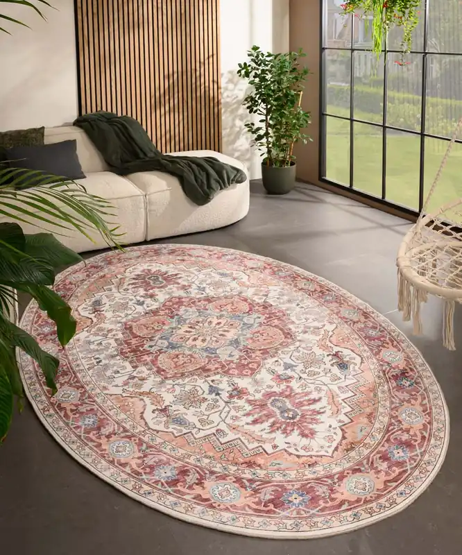 Buitenkleed ovaal Vintage – Valenca Fino crème/rood Black Friday-35% Speciale Aanbieding