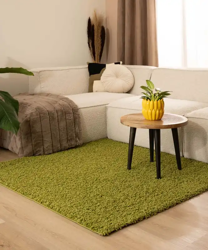 Vierkant hoogpolig vloerkleed shaggy Trend effen – groen Black Friday-64% Populair