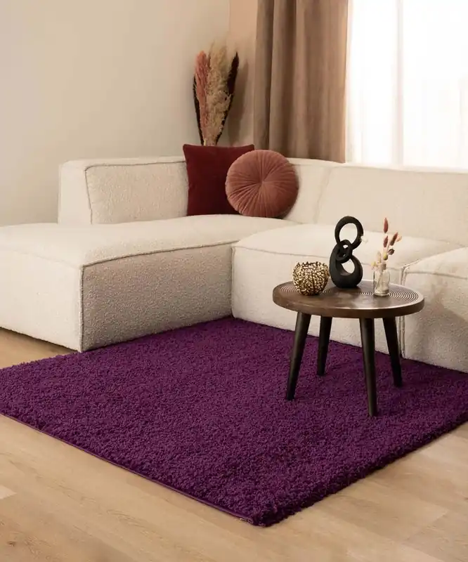 Vierkant hoogpolig vloerkleed shaggy Trend effen – paars Black Friday-68% Hoge Kwaliteit