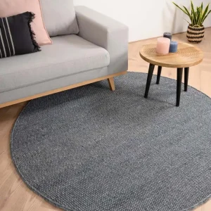 Rond wollen vloerkleed Lett – staalblauw Black Friday-38% Actieprijs