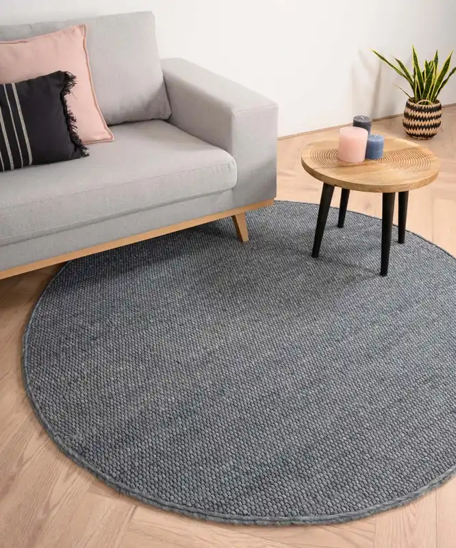Rond wollen vloerkleed Lett – staalblauw Black Friday-38% Actieprijs