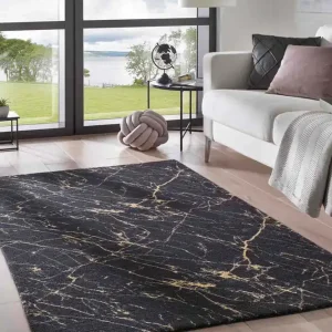 Wasbaar vloerkleed Marmer – Chloé zwart/goud Black Friday-45% Dagaanbieding