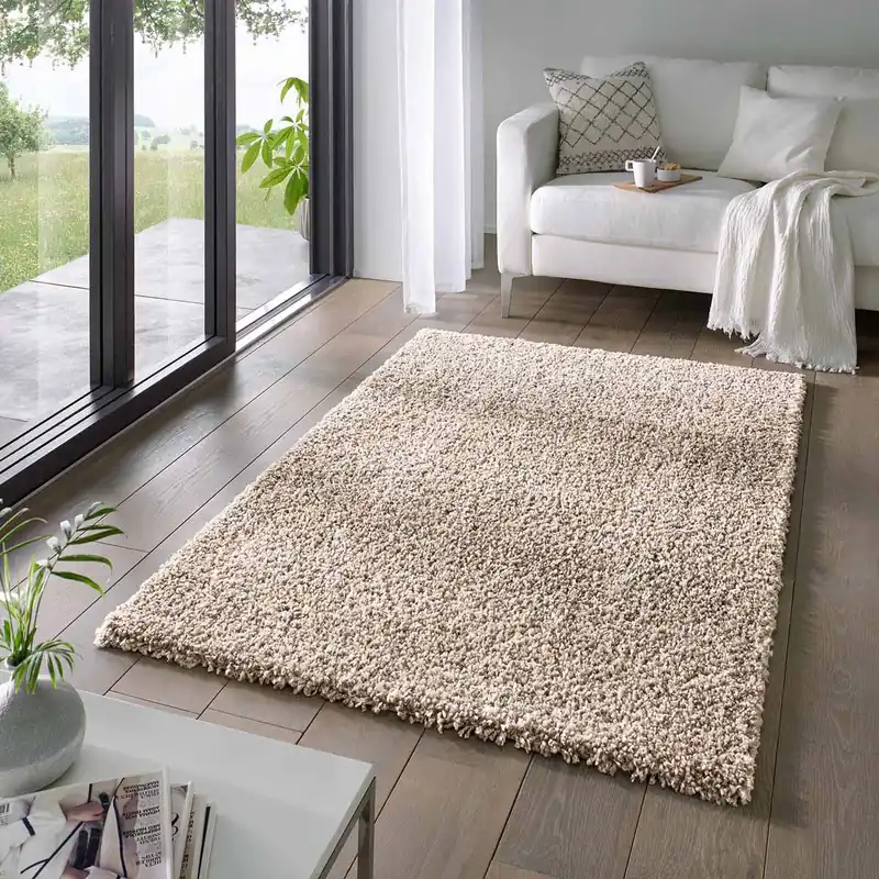 Vierkant hoogpolig vloerkleed effen Classic – beige    -39% Fabrieksprijs