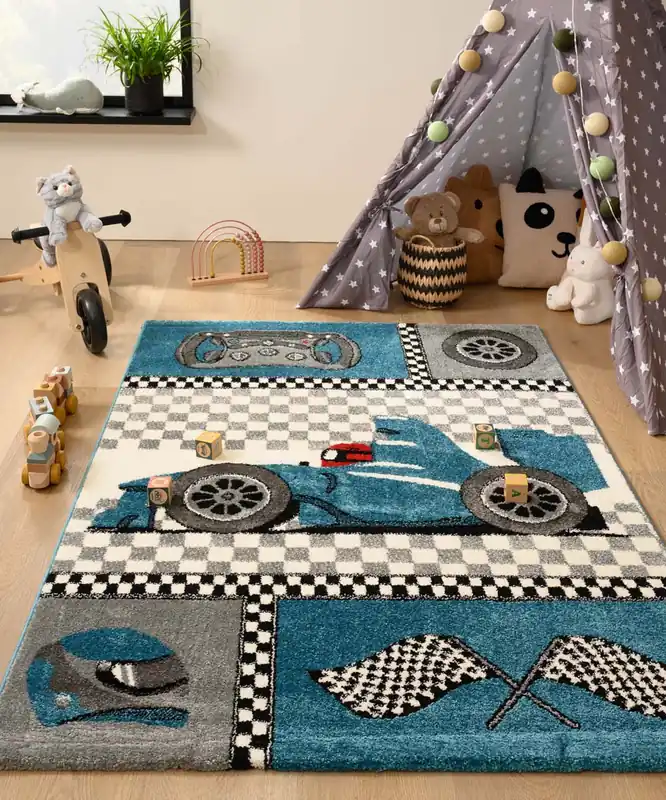 Actieprijs Vloerkleed kinderkamer racing – Adventures blauw -38%