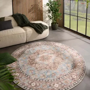 Direct Beschikbaar Rond Vintage buitenkleed – Valenca Fino lichtblauw    Black Friday-44%