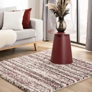 Vierkant hoogpolig vloerkleed strepen Artisan – grijs/rood    Black Friday-37% Premium