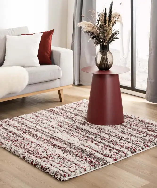 Vierkant hoogpolig vloerkleed strepen Artisan – grijs/rood Black Friday-37% Premium