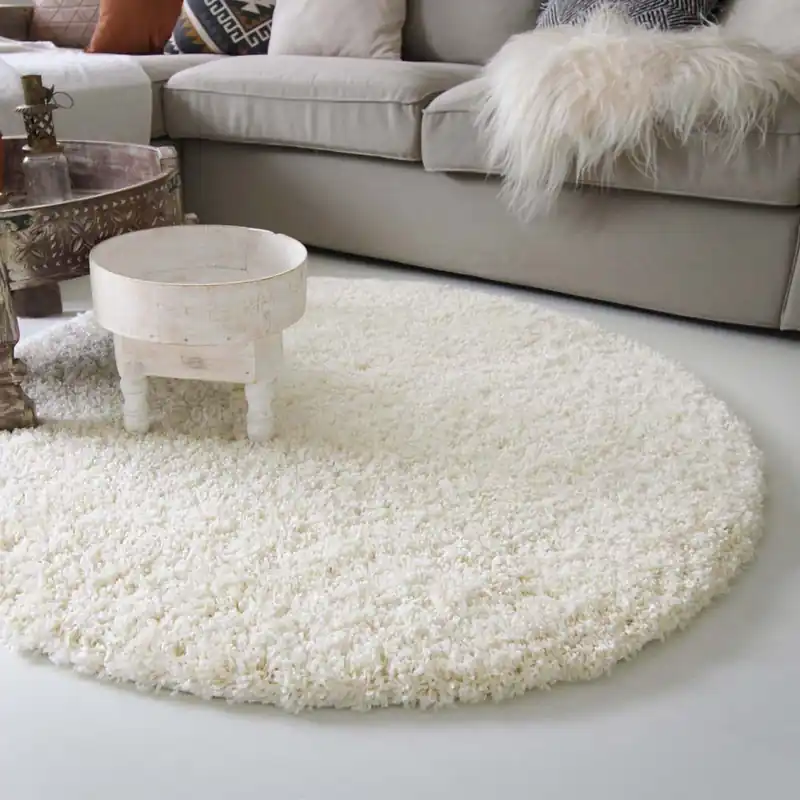 Hoogpolig rond vloerkleed shaggy Royal 5cm hoogte – crème Korting